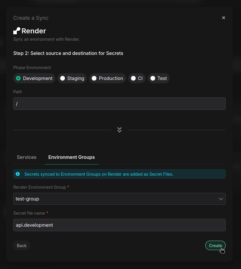 configure render envgroup sync